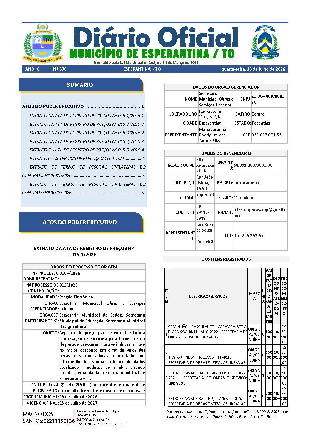 Diário Oficial N° 398