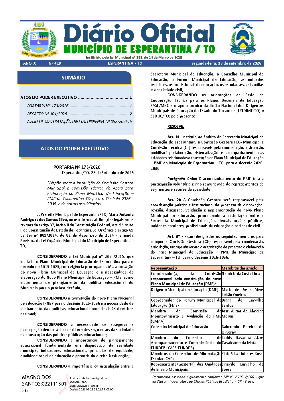 Diário Oficial N° 418