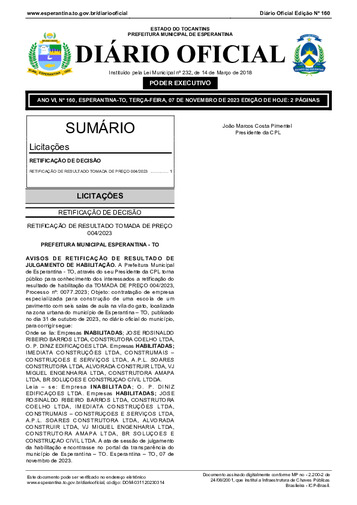 Diário Oficial - Edição 160