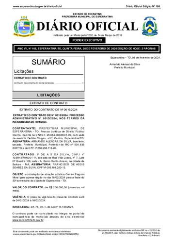Diário Oficial - Edição 168