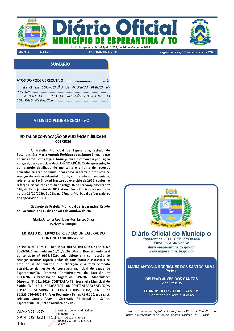 Diário Oficial N° 425