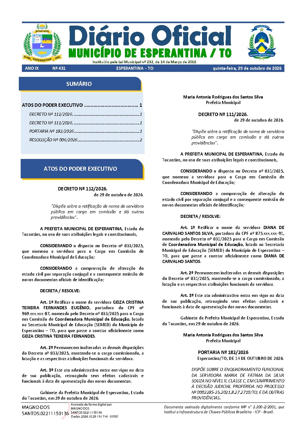 Diário Oficial N° 431