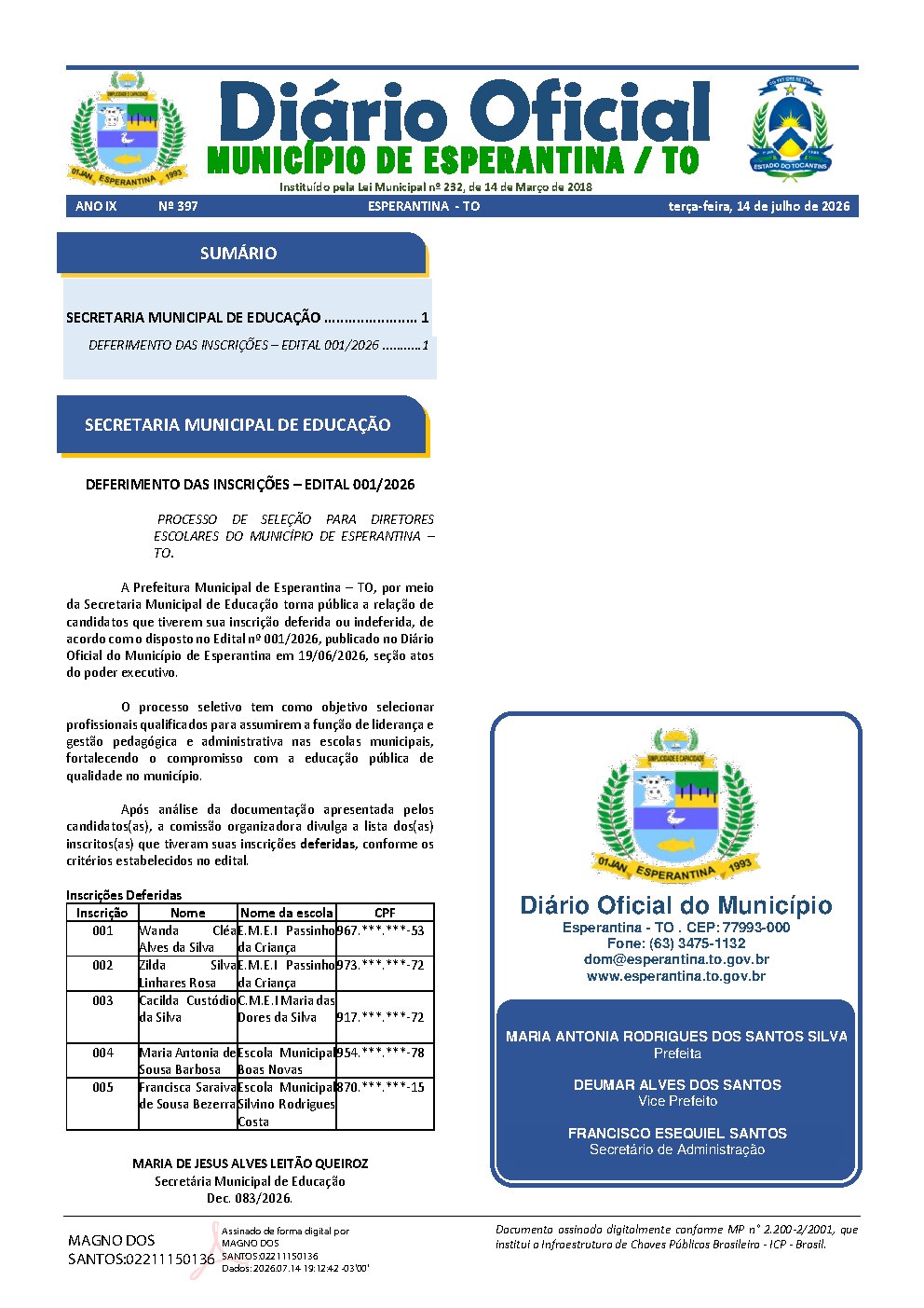 Diário Oficial N° 397