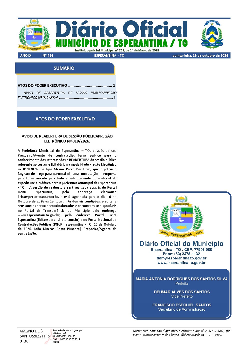 Diário Oficial N° 424