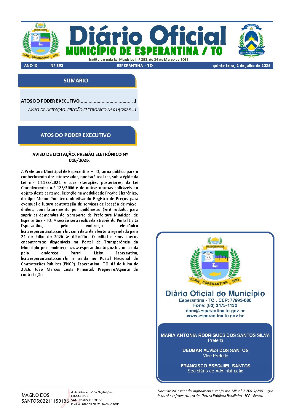 Diário Oficial N° 390