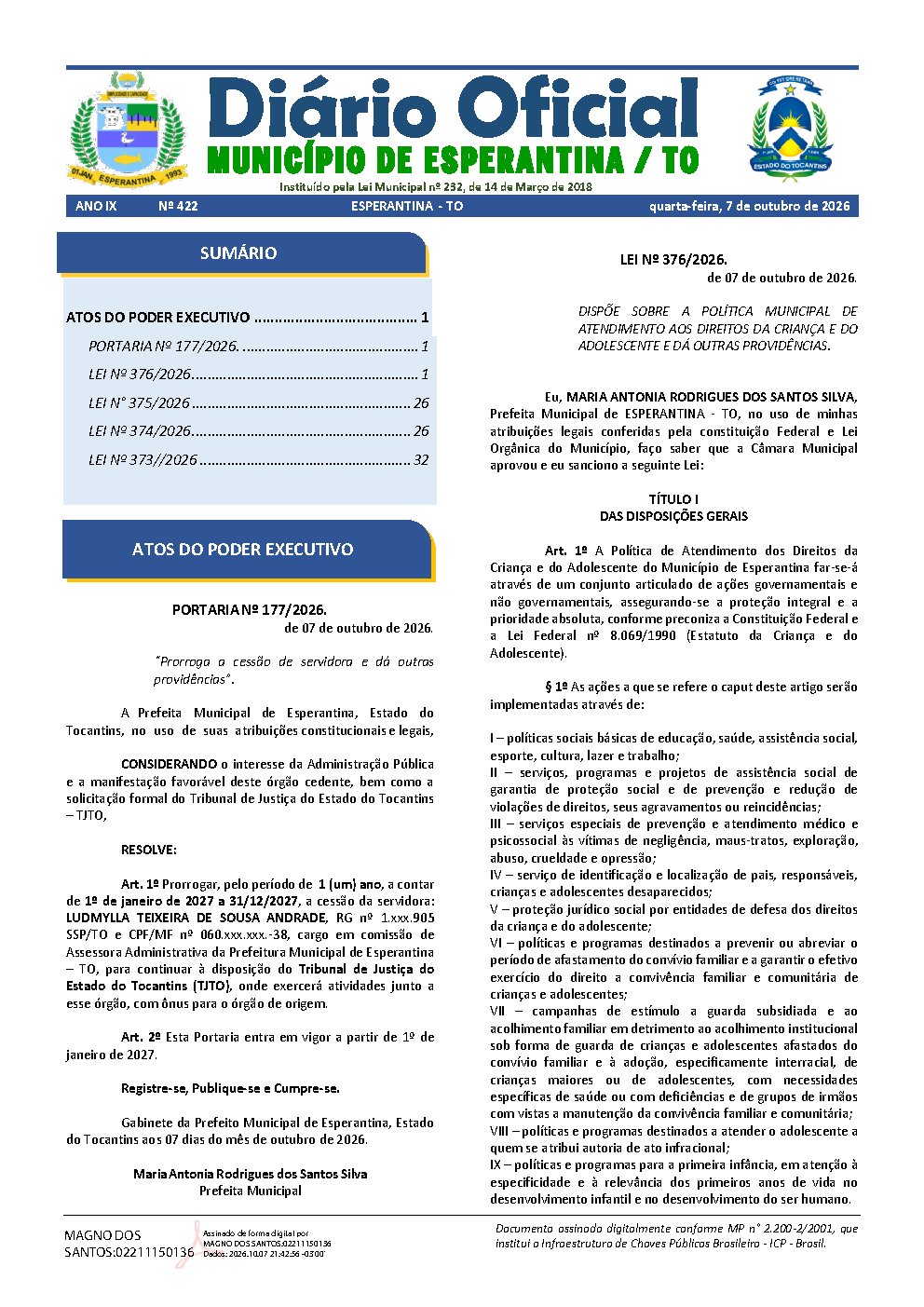 Diário Oficial N° 422