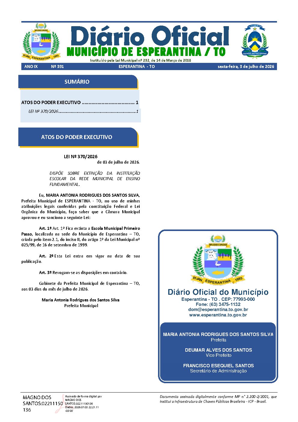 Diário Oficial N° 391