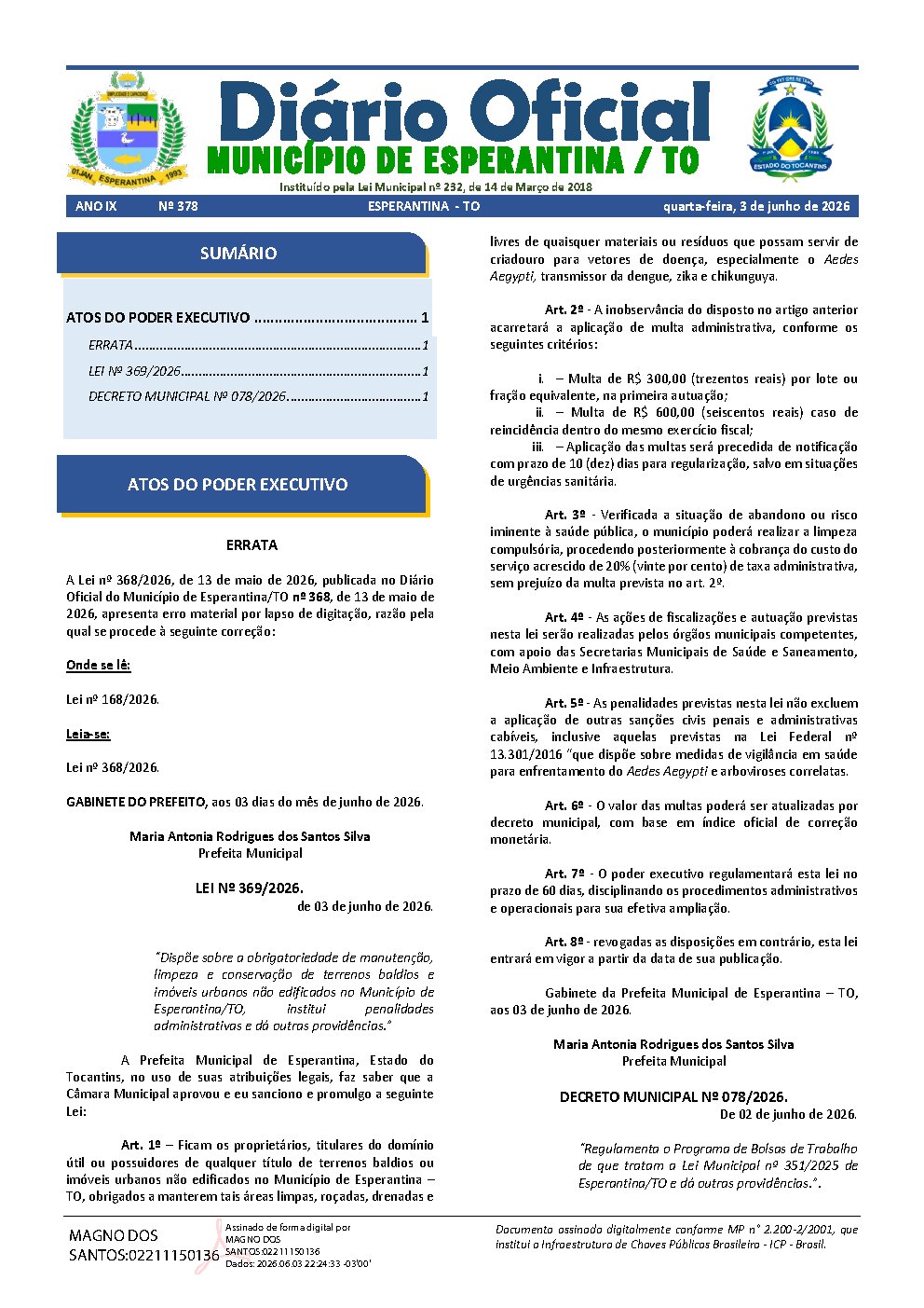 Diário Oficial N° 378