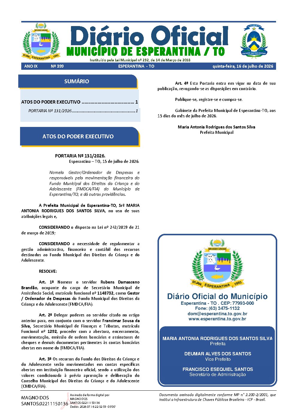 Diário Oficial N° 399