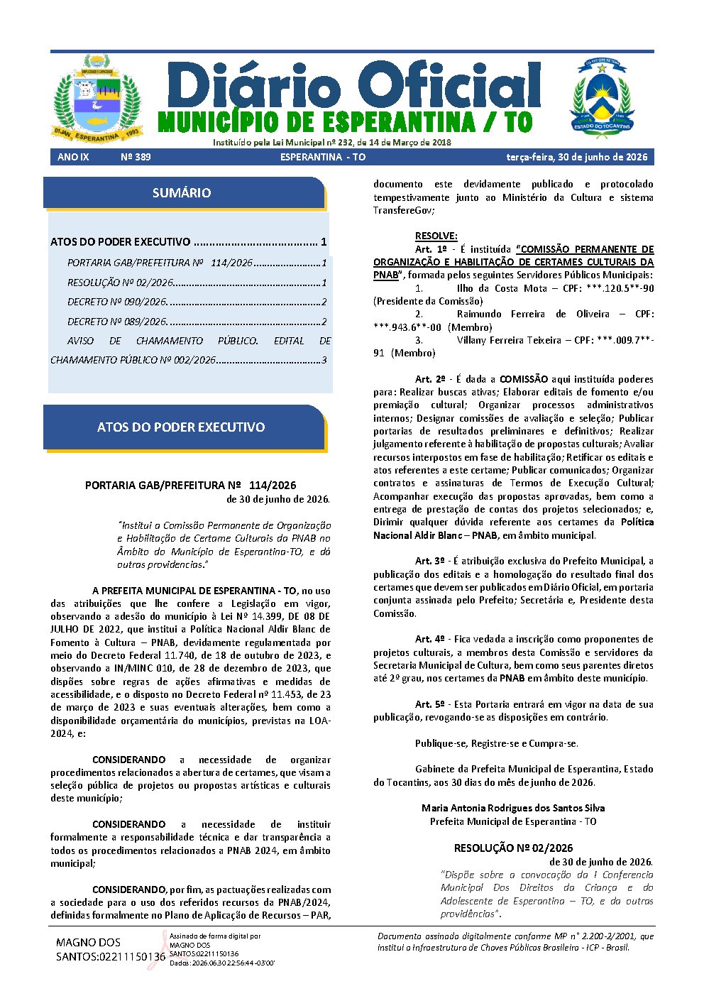 Diário Oficial N° 389