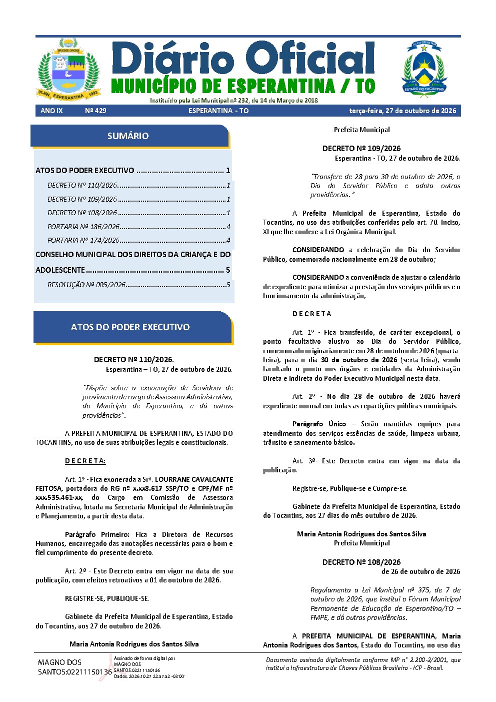 Diário Oficial N° 429