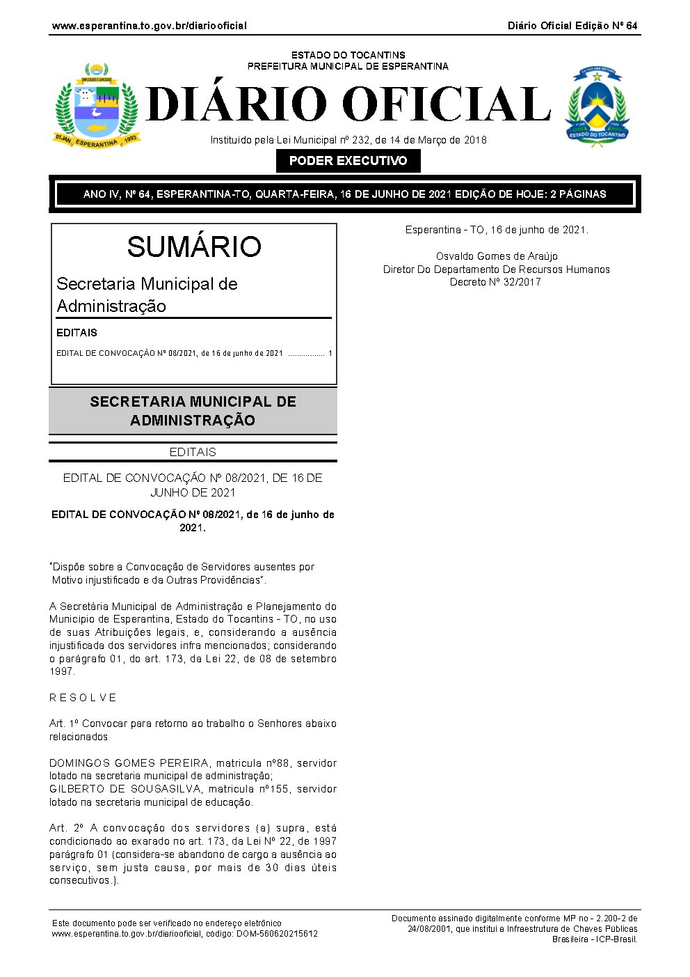 Diário Oficial - Edição 64
