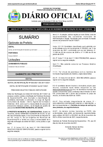Diário Oficial - Edição 77